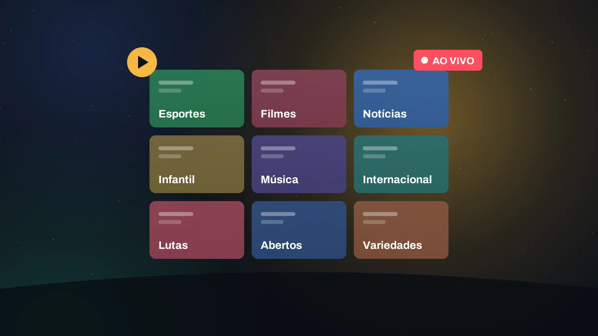 Ilustração: categorias de canais ao vivo da Ticket Premium TV
