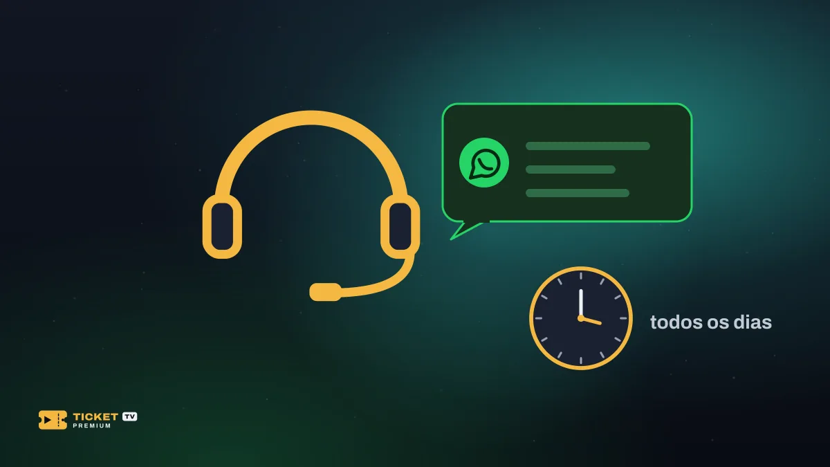 Fone de atendimento ao lado de uma conversa de WhatsApp e um relógio indicando atendimento diário